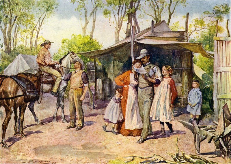 Brieven bezorgen in de Australische bush door John Henry Frederick (after) Bacon