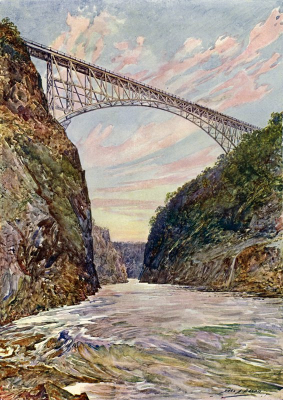 De brug over de Victoriawatervallen, Rhodesië door John Henry Frederick (after) Bacon
