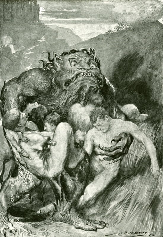 De demon van het kwaad, met zijn woeste vraatzucht, greep hen hebzuchtig door John Henry Frederick after Bacon