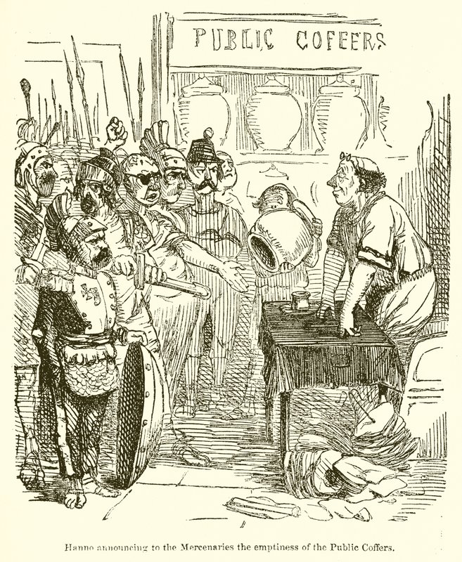 Hanno kondigt de huurlingen de leegte van de openbare schatkist aan door John Leech
