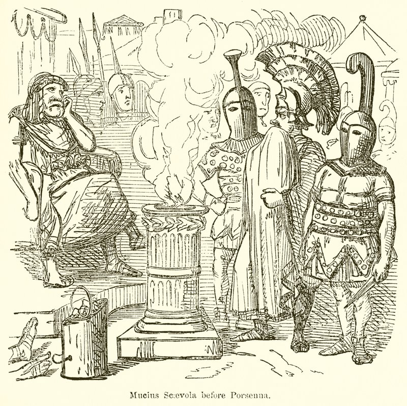 Mucius Scaevola voor Porsenna door John Leech