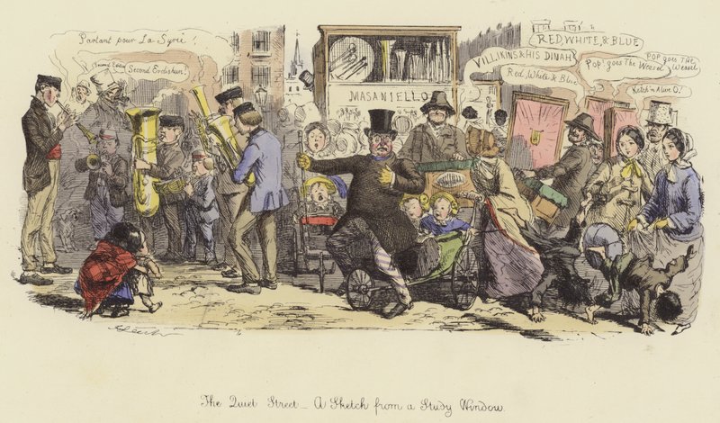 De stille straat, een schets vanuit een studeerkamerraam door John Leech