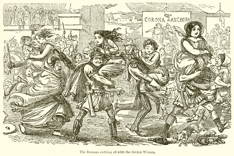 De Romeinen nemen de Sabijnse Vrouwen mee door John Leech