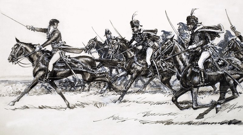 Cavalerie aanval door John Millar Watt