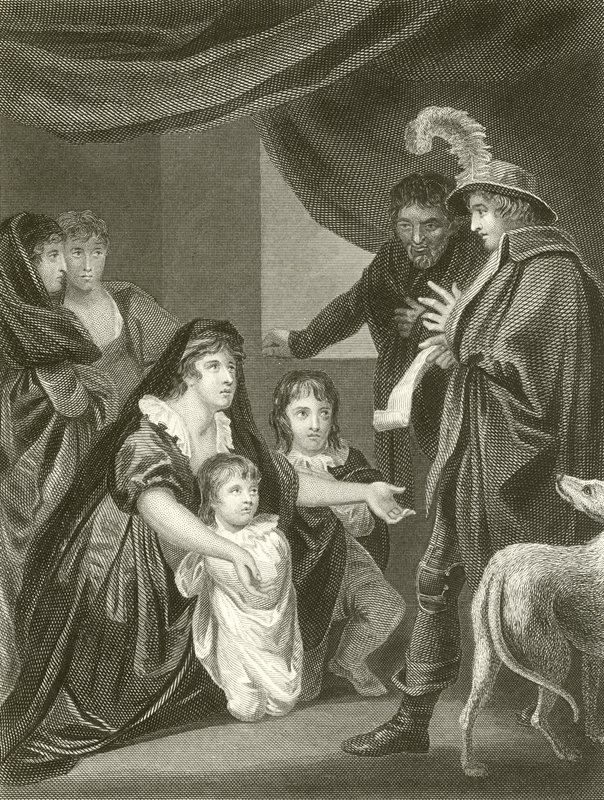 Lady Elizabeth Gray smeekt Edward IV om haar kinderen te beschermen door John Opie
