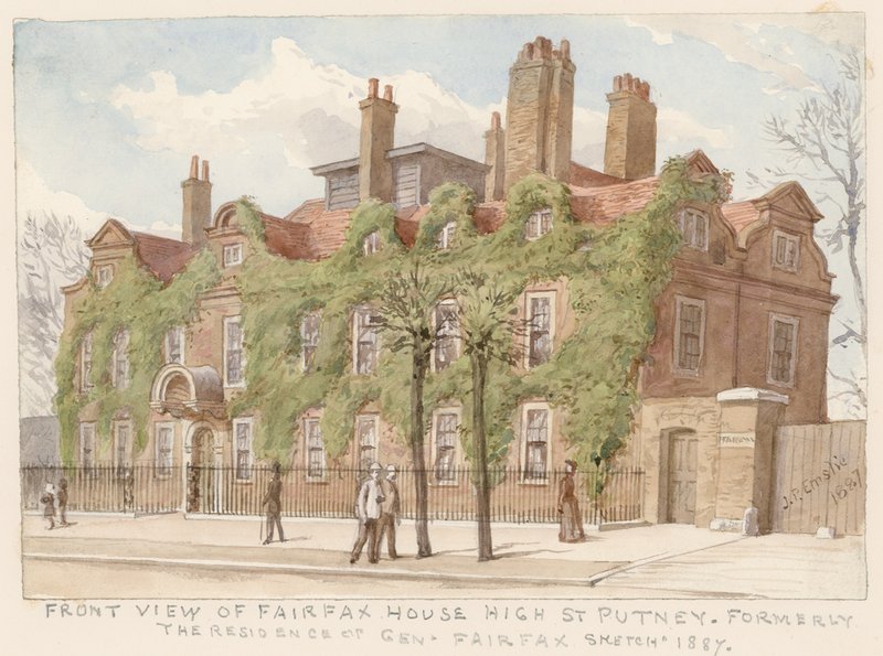 Vooraanzicht van Fairfax House, Putney, Londen, de residentie van generaal Fairfax, 1887 door John Phillipp Emslie