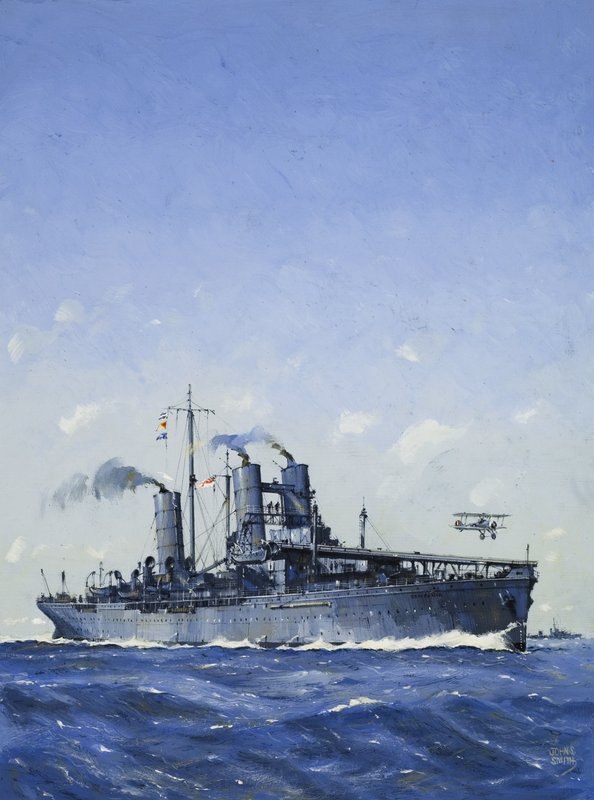 HMS Campania (gouache op papier) door John S. Smith
