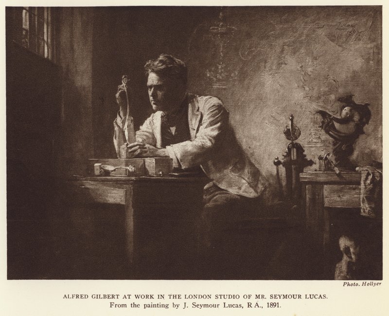 Alfred Gilbert, Engelse beeldhouwer (fotogravure) door John Seymour (after) Lucas