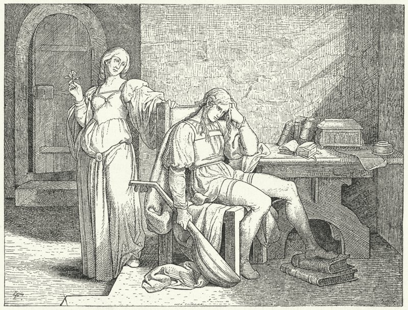 Enzio van Sardinië, buitenechtelijke zoon van de Heilige Roomse Keizer Frederik II, in gevangenschap van de Guelph Lombarden door Josef Mathias (after) Trenkwald