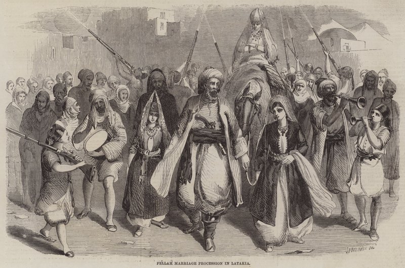 Fellah Huwelijksprocessie in Latakia door Joseph Austin Benwell