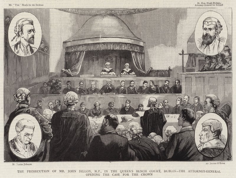 De vervolging van de heer John Dillon, MP, in het Queen