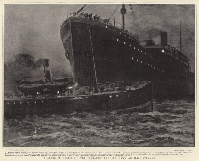 Een liner in aanvaring, de Oceanic die een Ierse stoomboot aanrijdt door Joseph Nash
