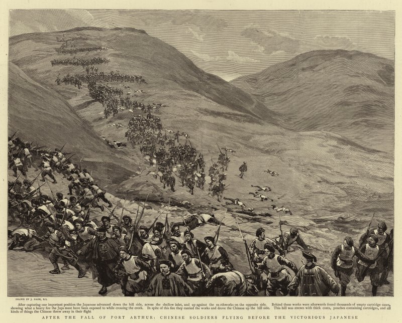 Na de Val van Port Arthur, Chinese Soldaten vluchten voor de Overwinnende Japanners door Joseph Nash