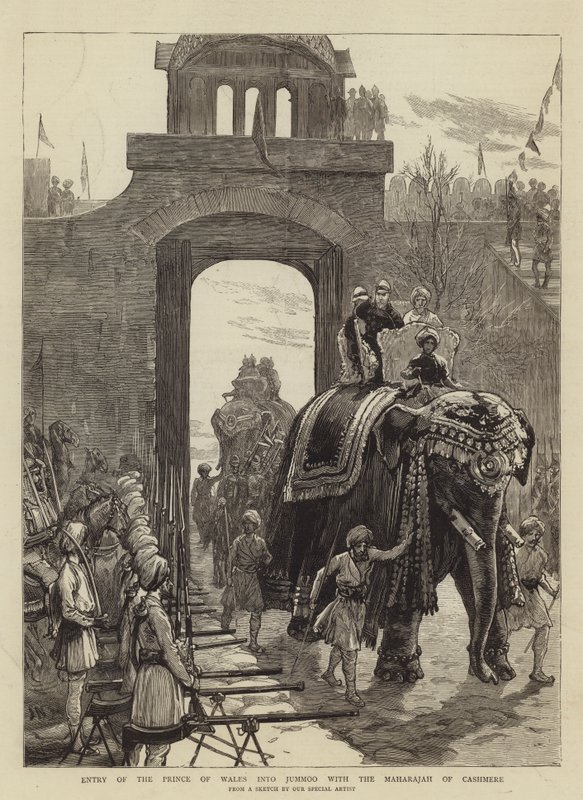 Intocht van de Prins van Wales in Jummoo met de Maharadja van Kasjmir door Joseph Nash