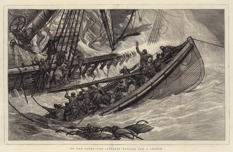 Op het Strand, de Reddingsboot wacht op een Kans door Joseph Nash