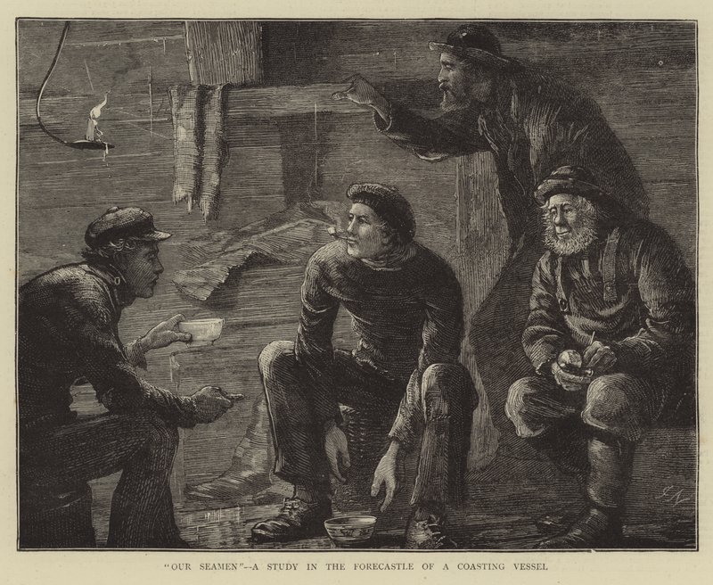 Onze zeelieden, een studie in het vooronder van een kustvaartuig door Joseph Nash