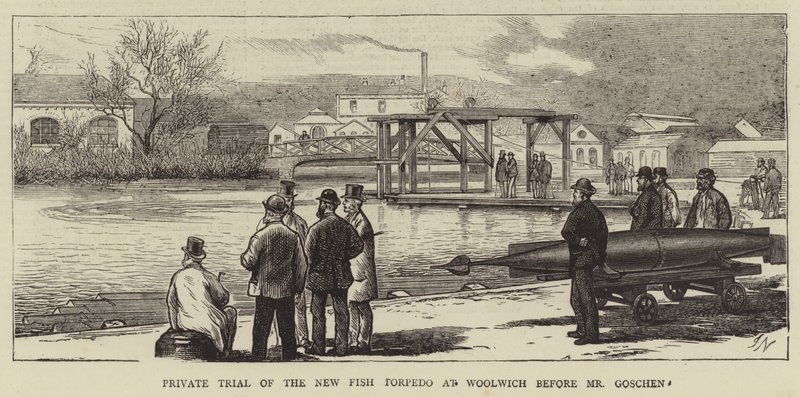 Privéproef van de nieuwe vis-torpedo in Woolwich voor Mr. Goschen door Joseph Nash