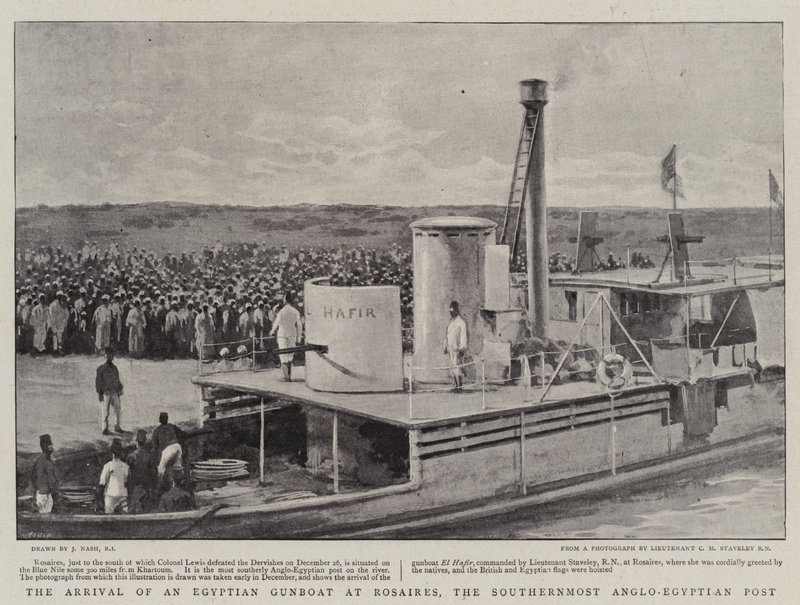 De aankomst van een Egyptische kanonneerboot in Rosaires, de meest zuidelijke Anglo-Egyptische post door Joseph Nash
