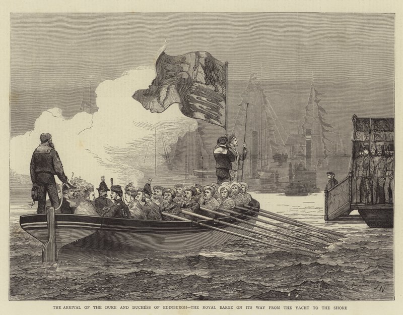 De Aankomst van de Hertog en Hertogin van Edinburgh, de Koninklijke Barge op Weg van het Jacht naar de Kust door Joseph Nash
