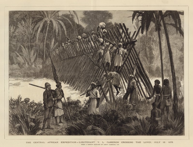 De Centraal-Afrikaanse Expeditie, Luitenant V L Cameron steekt de Lovoi over, 15 juli 1875 door Joseph Nash