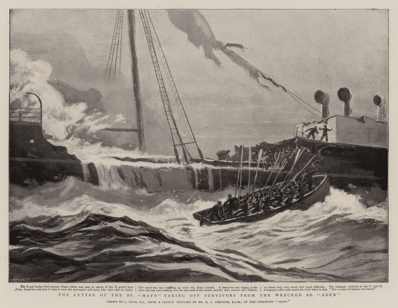 De cutter van de SS Mayo haalt overlevenden van het wrak van de SS Aden op door Joseph Nash