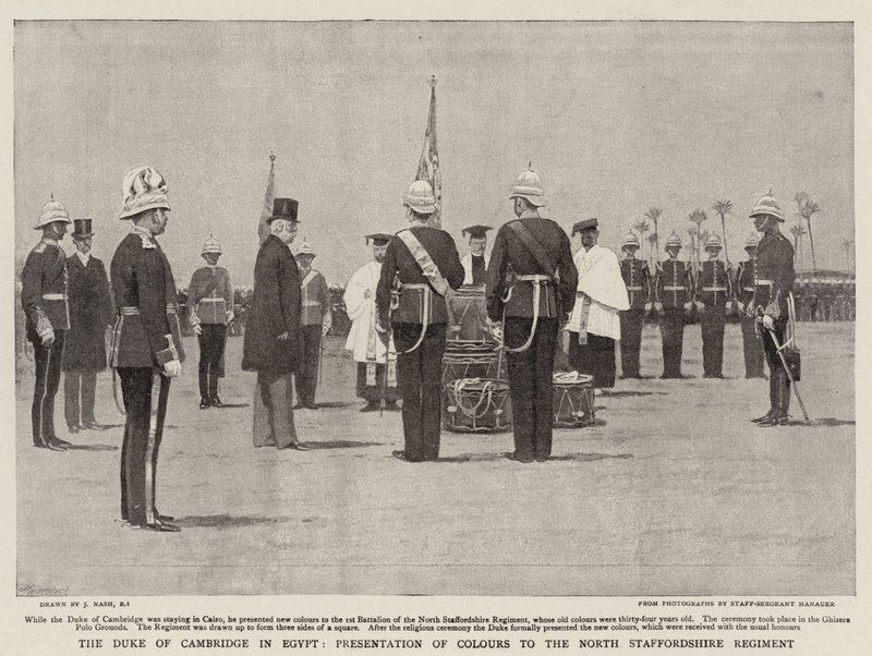 De hertog van Cambridge in Egypte, presentatie van kleuren aan het North Staffordshire Regiment door Joseph Nash