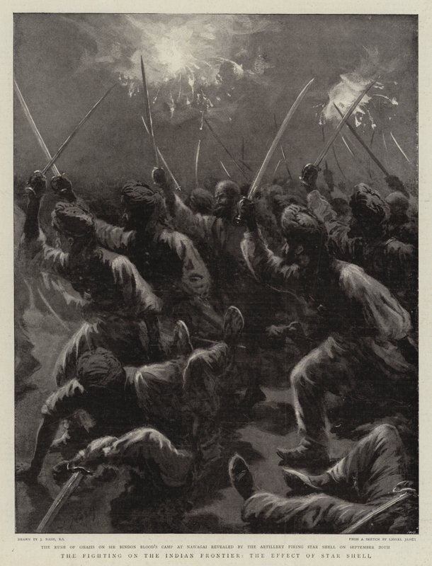 De Gevechten aan de Indiase Grens, het Effect van Sterrenlicht door Joseph Nash