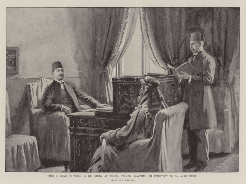 De Khedive aan het Werk in zijn Studeerkamer in het Abdeen Paleis, een Interview gevend aan een Arabische Sjeik door Joseph Nash
