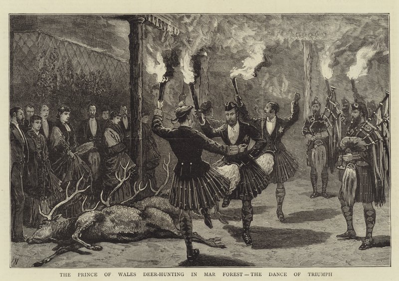 De prins van Wales op hertenjacht in Mar Forest, de triomfdans door Joseph Nash