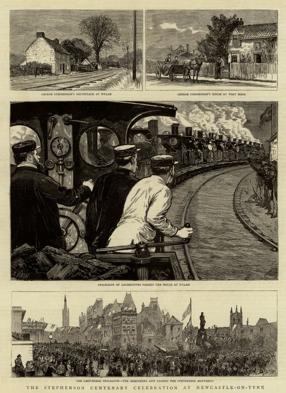 De Stephenson-eeuwfeestviering in Newcastle-on-Tyne door Joseph Nash