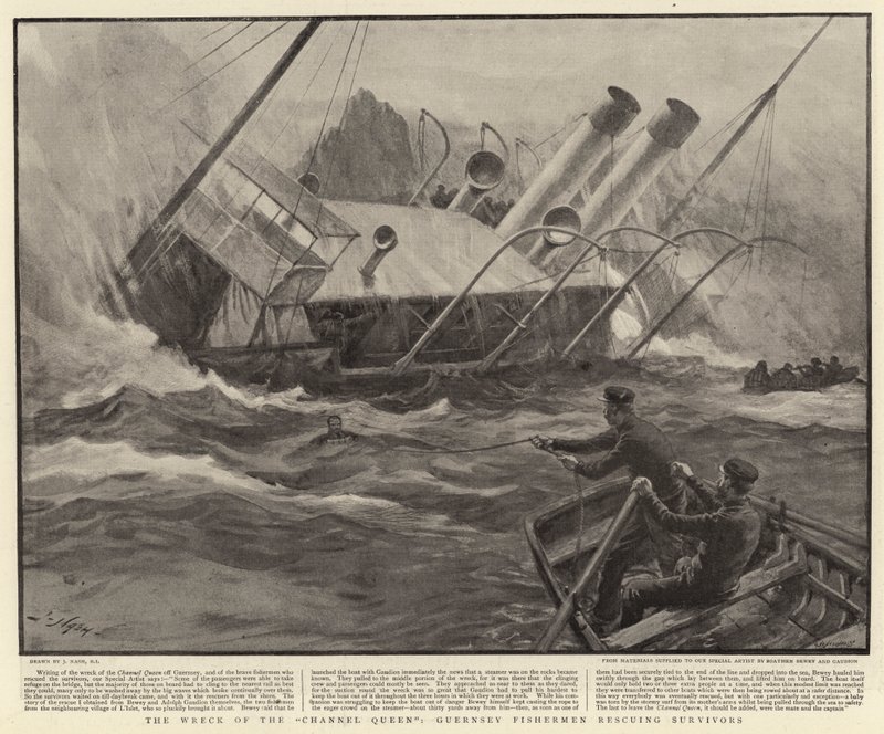 Het wrak van de Channel Queen, vissers van Guernsey redden overlevenden door Joseph Nash