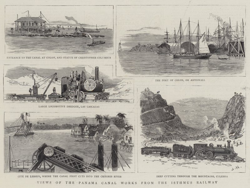 Uitzichten op de Panama Kanaalwerken vanaf de Isthmus Spoorweg door Joseph Nash