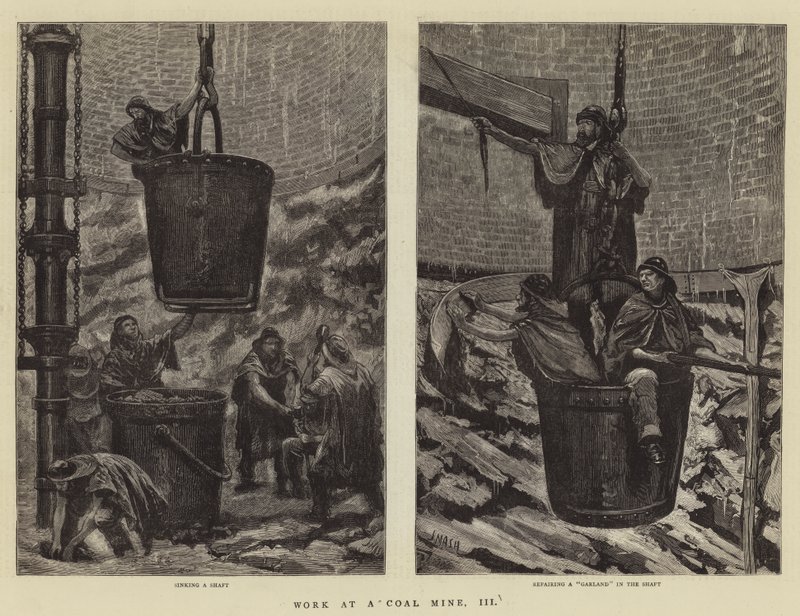 Werk in een kolenmijn, III door Joseph Nash