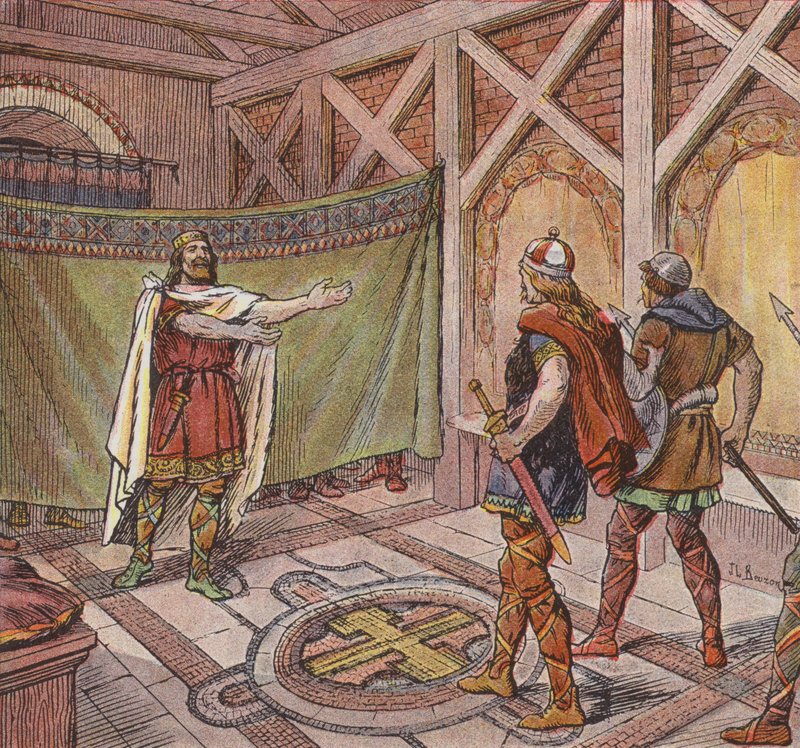 Chlothar I ziet de voeten van de moordenaars die door zijn broer Theuderic zijn bevolen hem te doden door Joseph Beuzon
