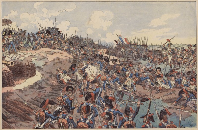 Slag bij Jemappes, Franse Revolutionaire Oorlogen, 6 november 1792 (kleur litho) door Joseph Charles (after) Beuzon