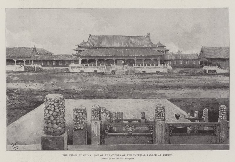 De crisis in China, een van de hoven van het keizerlijk paleis in Peking door Joseph Holland Tringham