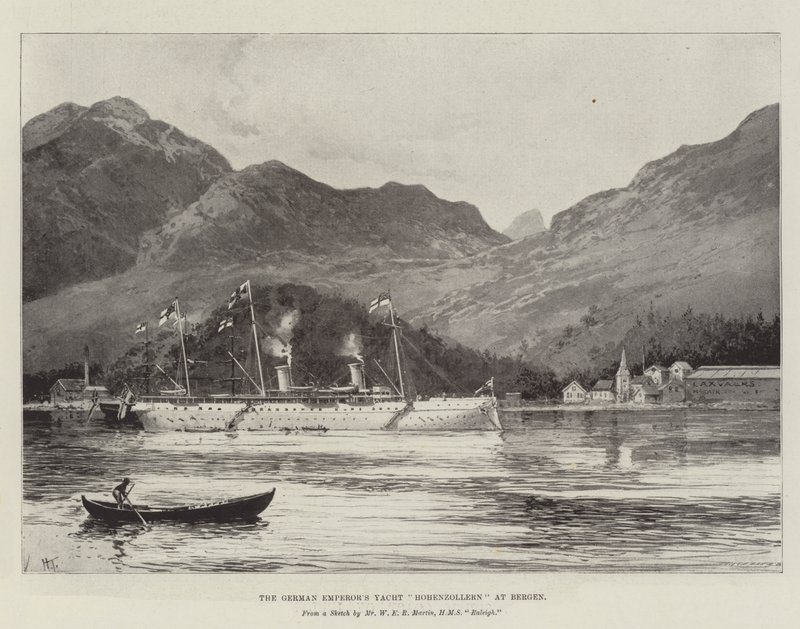 Het jacht Hohenzollern van de Duitse keizer in Bergen door Joseph Holland Tringham