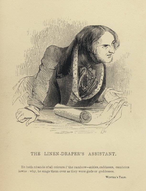 Kenny Meadows: De assistent van de linnenwinkel (gravure) door Joseph Kenny (after) Meadows
