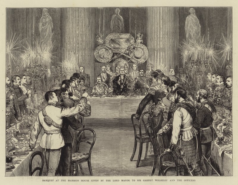 Banket in het Mansion House gegeven door de Lord Mayor aan Sir Garnet Wolseley en de officieren door Joseph Nash