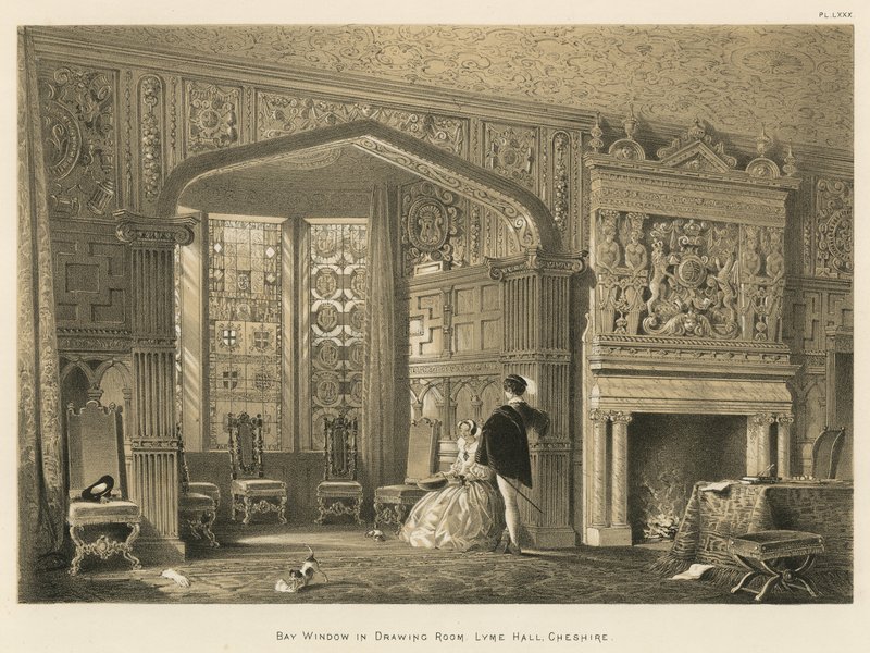 Erker in de salon, Lyme Hall, Cheshire door Joseph Nash