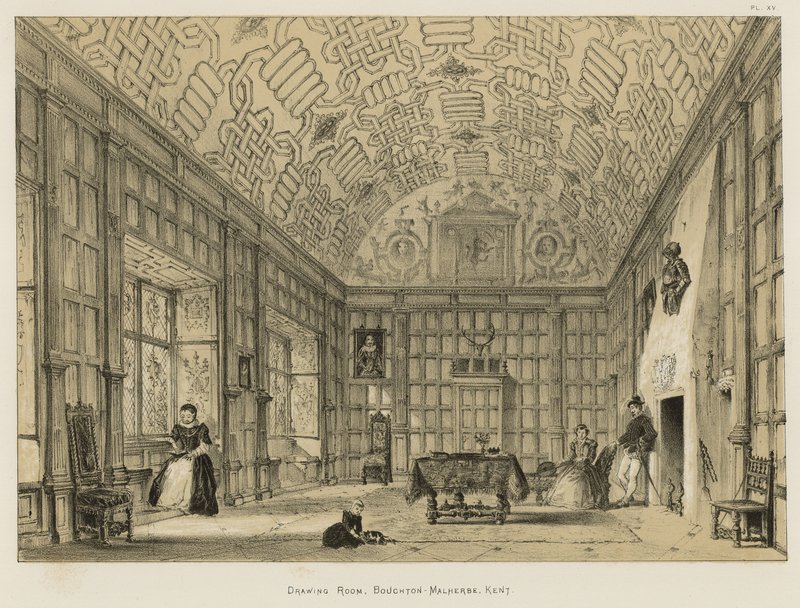 Salon, Boughton-Malherbe, Kent door Joseph Nash