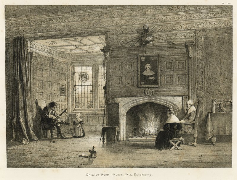 Salon, Haddon Hall, Derbyshire door Joseph Nash