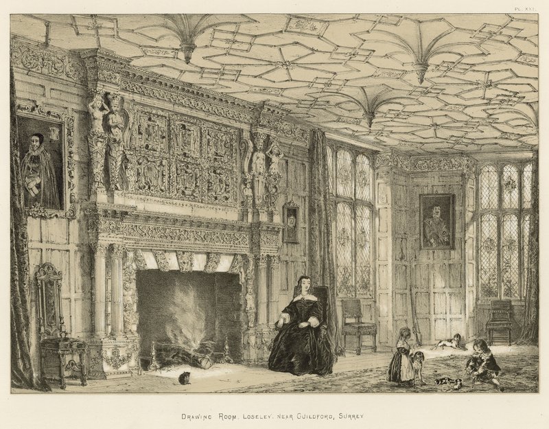 Salon, Loseley, nabij Guildford, Surrey door Joseph Nash