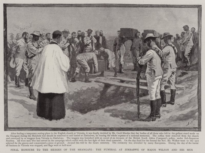 Laatste eer aan de helden van de Shangani, de begrafenis in Zimbabwe van majoor Wilson en zijn mannen door Joseph Nash