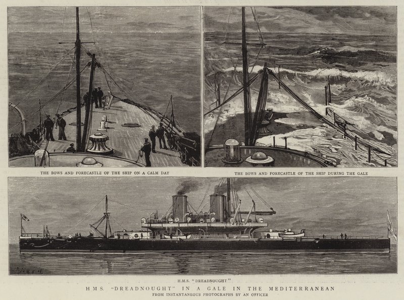 HMS Dreadnought in een Storm in de Middellandse Zee door Joseph Nash