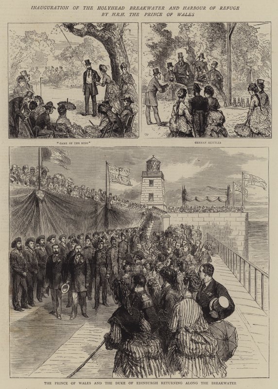 Inhuldiging van de Holyhead-golfbreker en de haven van toevlucht door ZKH de Prins van Wales door Joseph Nash