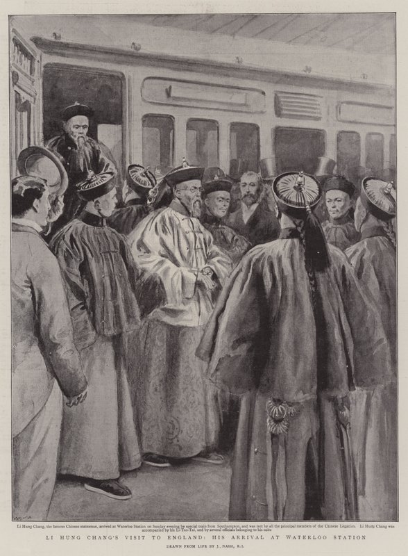 Bezoek van Li Hung Chang aan Engeland, zijn aankomst op Waterloo Station door Joseph Nash