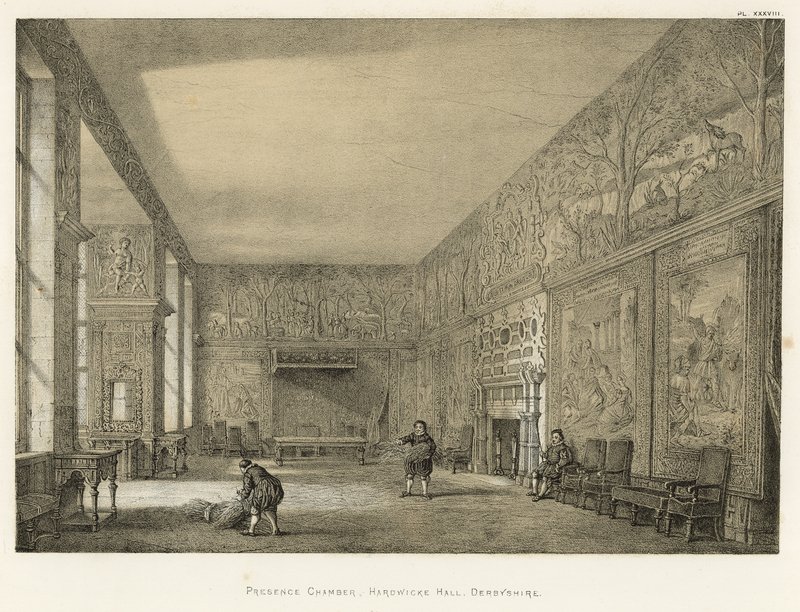 Aanwezigheidskamer, Hardwicke Hall, Derbyshire door Joseph Nash