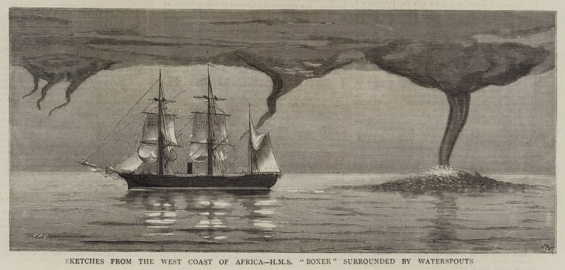 Schetsen van de Westkust van Afrika, HMS Boxer omringd door Waterspuiten door Joseph Nash