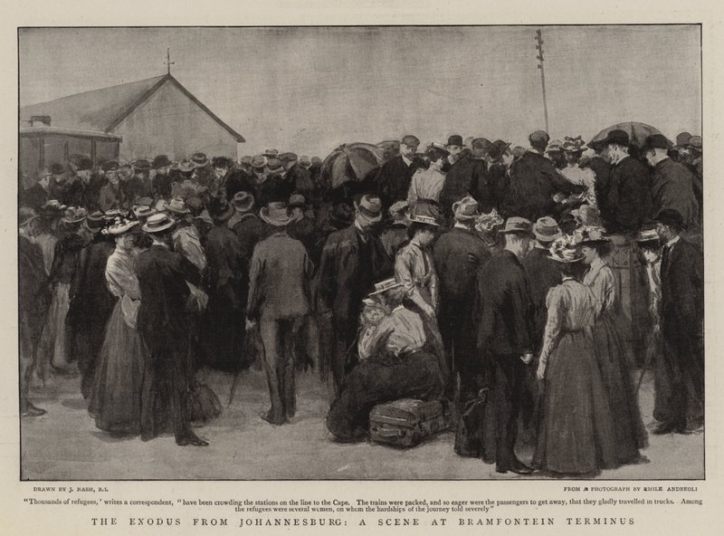 De Exodus uit Johannesburg, een scène bij Bramfontein Terminus door Joseph Nash
